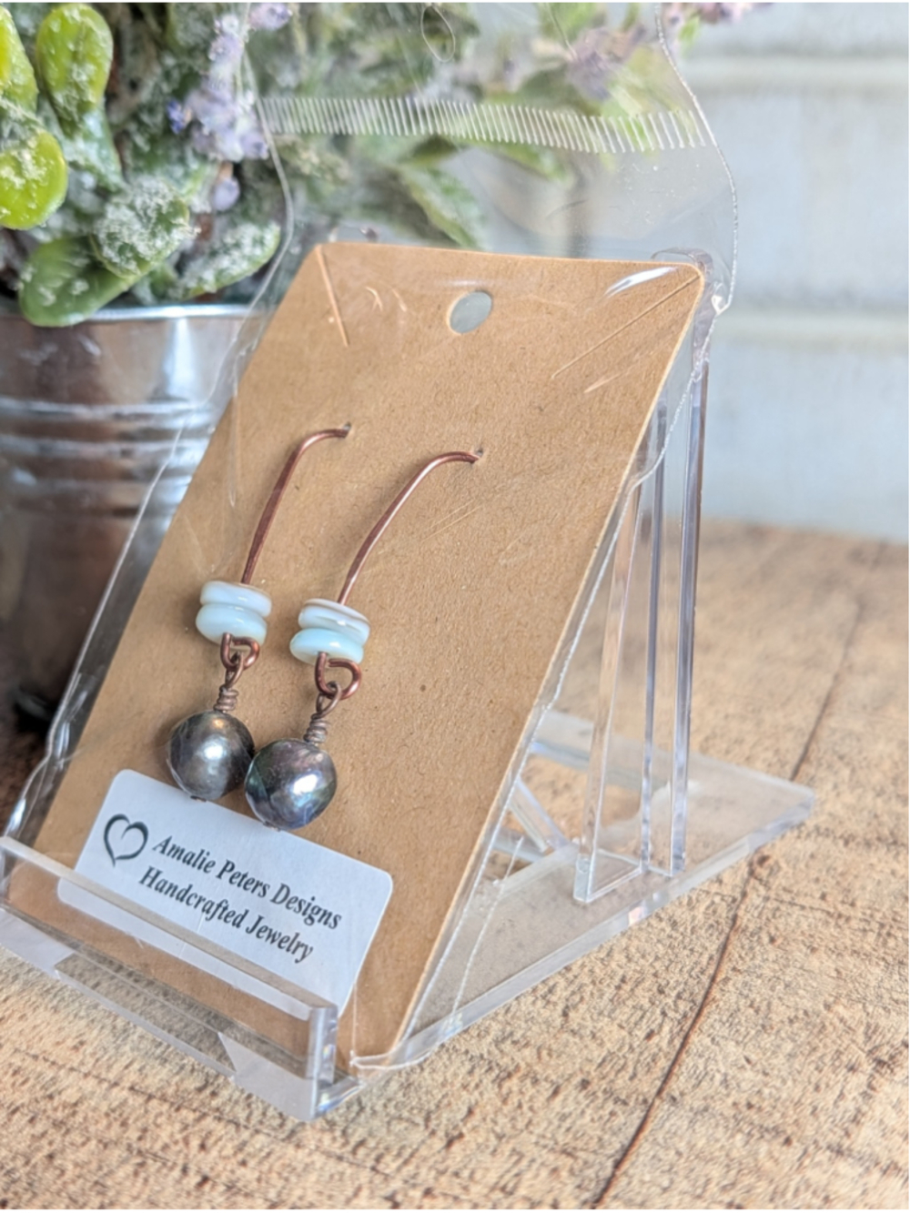 NEW Artisan Copper Hand Wire Wrapped Peacock Baroque Pearl Drop Dangle Earrings - Picture 4 of 6